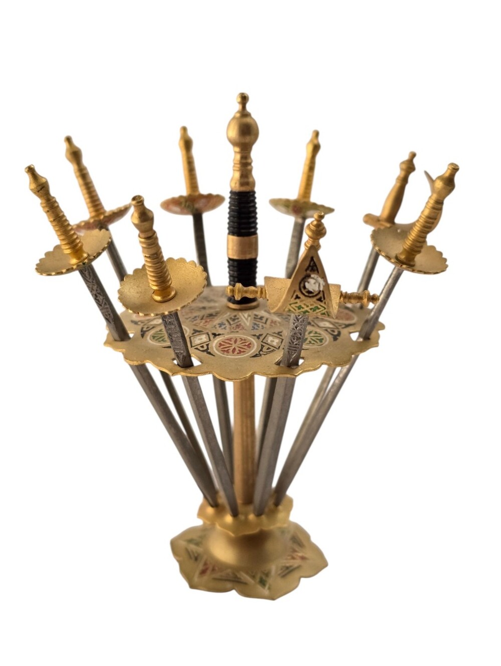 Vintage Toledo Spain Olive Garnish Picks Display Stand Damascene Bar Accessory - Picture 6 of 7